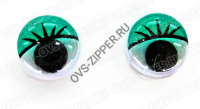 Глаза клеевые круглые бегающие с ресниц. (зеленые 15 мм) | ОВС Швейная фурнитура