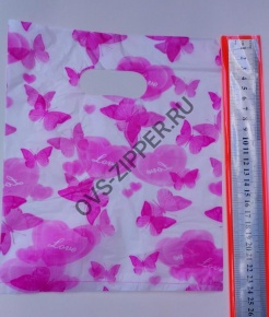 Пакет упаковочный(подарочный) средний(бело-розовый)(бабочки) | ОВС Швейная фурнитура